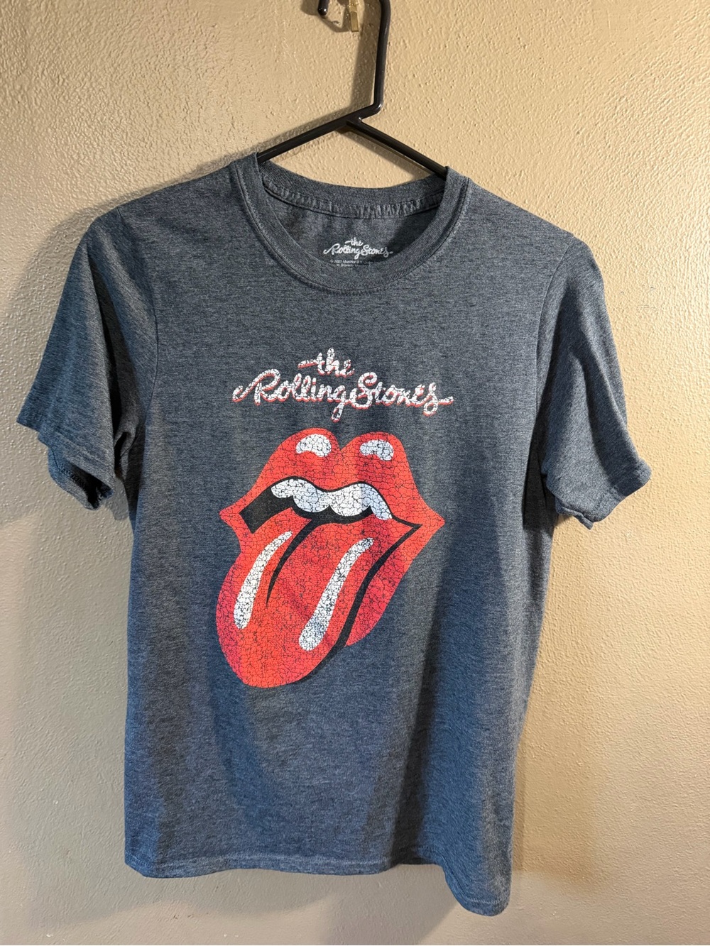 the Rolling Stones Gray Short Sleeve Tee with Red Tongue Graphic